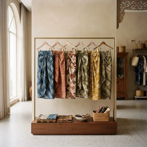 Koleksi rok batik modern dengan berbagai motif dan warna di butik fashion lokal