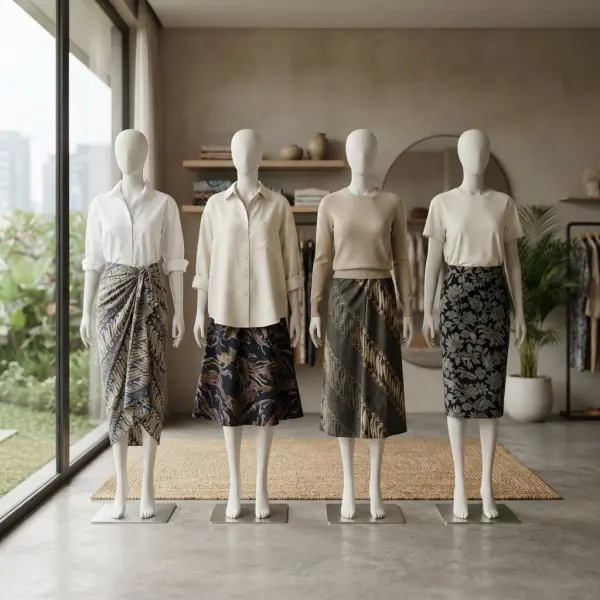 Berbagai pilihan atasan polos yang dipadukan dengan rok batik modern