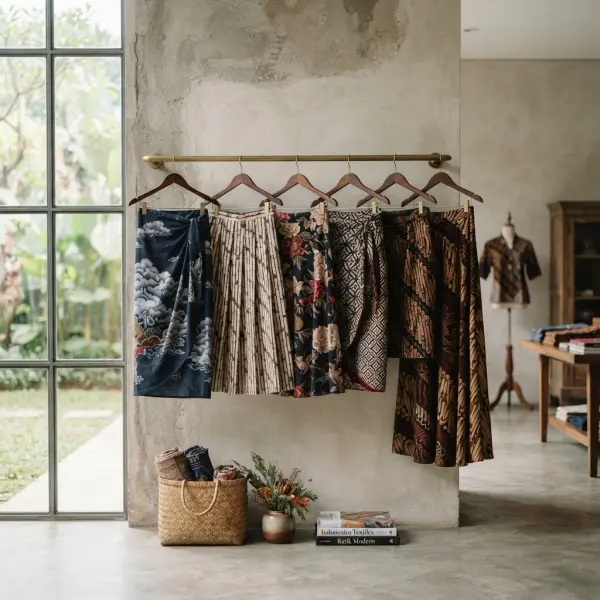 Koleksi rok batik modern dengan berbagai motif dan warna yang sedang menjadi tren