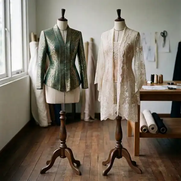 Perbandingan jatuh bahan kebaya pada dress form Perbandingan jatuh bahan kebaya pada dress form