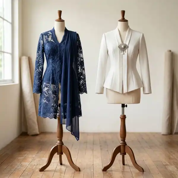 Perbandingan karakter drape bahan kebaya pada dress form Perbandingan karakter drape bahan kebaya pada dress form
