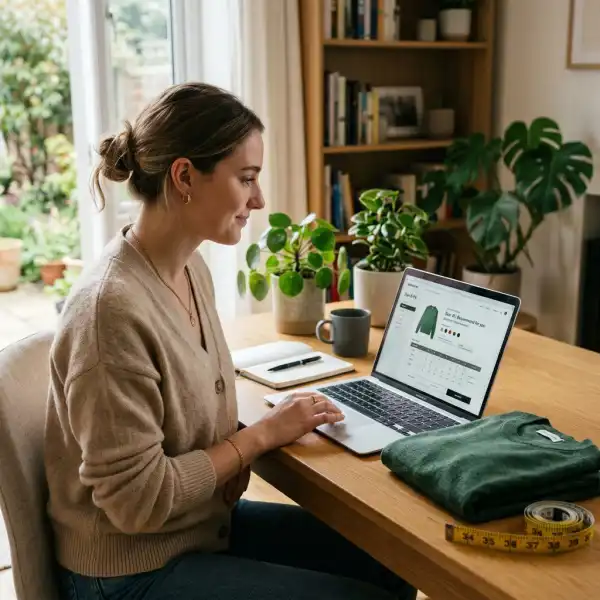 Online shopper using fashion size recommendation technology on a clothing product page