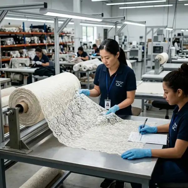 Pemeriksaan kualitas bahan kebaya sebelum proses produksi Pemeriksaan kualitas bahan kebaya sebelum proses produksi