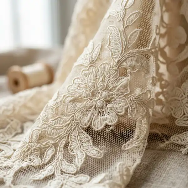 Detail tekstur bahan kebaya yang menunjukkan kerapatan tenunan Detail tekstur bahan kebaya yang menunjukkan kerapatan tenunan