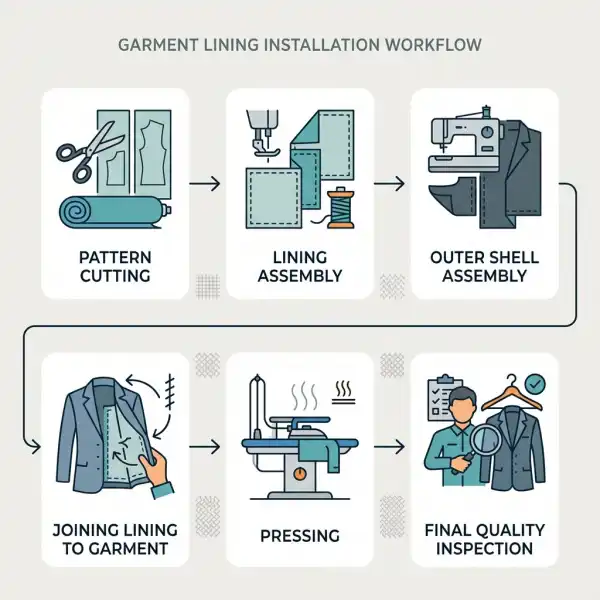 Diagram sederhana alur pemasangan furing dalam proses produksi pakaian Diagram sederhana alur pemasangan furing dalam proses produksi pakaian