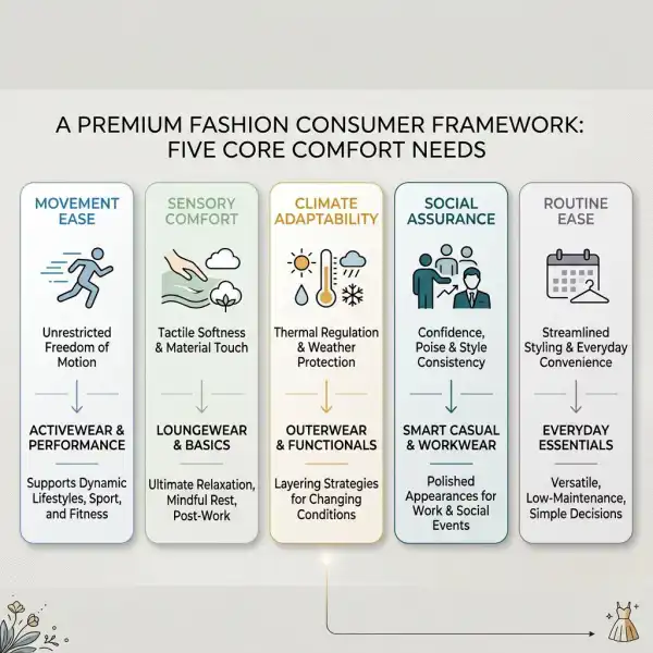 Framework grouping fashion consumers by movement sensory climate social and routine comfort needs