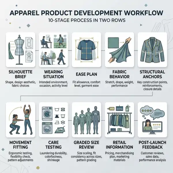 Ten-stage development workflow for soft structures and relaxed silhouettes Ten-stage development workflow for soft structures and relaxed silhouettes