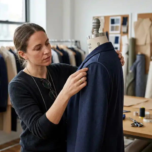 Close-up of soft tailoring details designed for comfort and movement