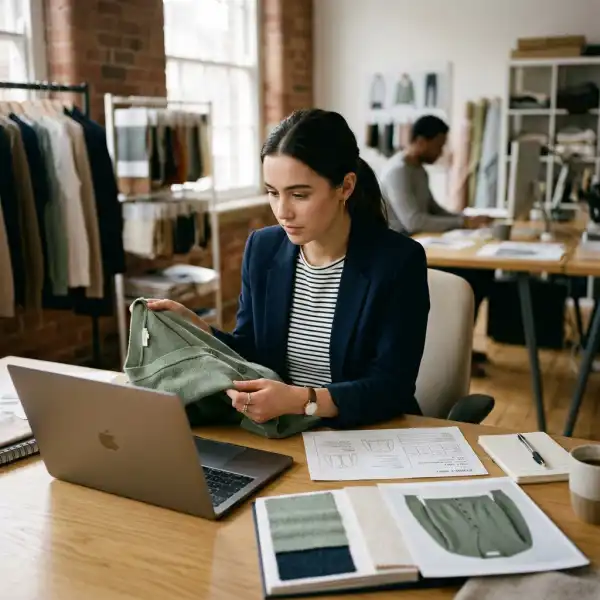Fashion e-commerce team checking garment details, size information, and product imagery before launch
