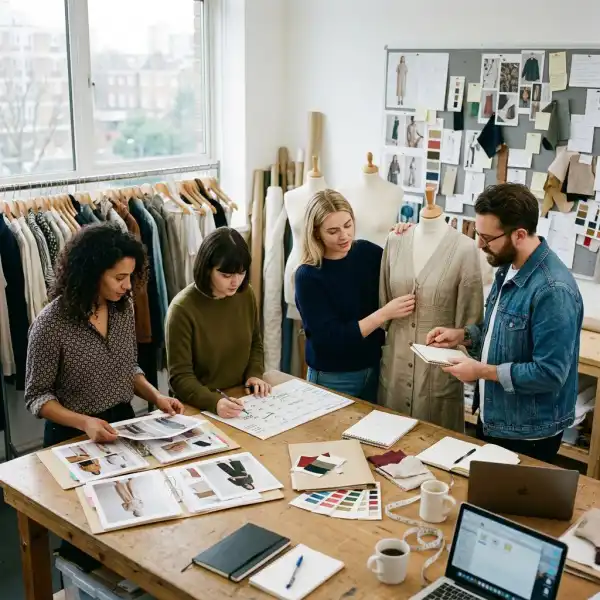 Fashion team preparing product photography and launch content before a collection release