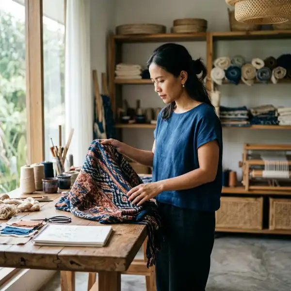 Desainer memeriksa kualitas produk fashion berbasis riset budaya dengan pendekatan slow fashion