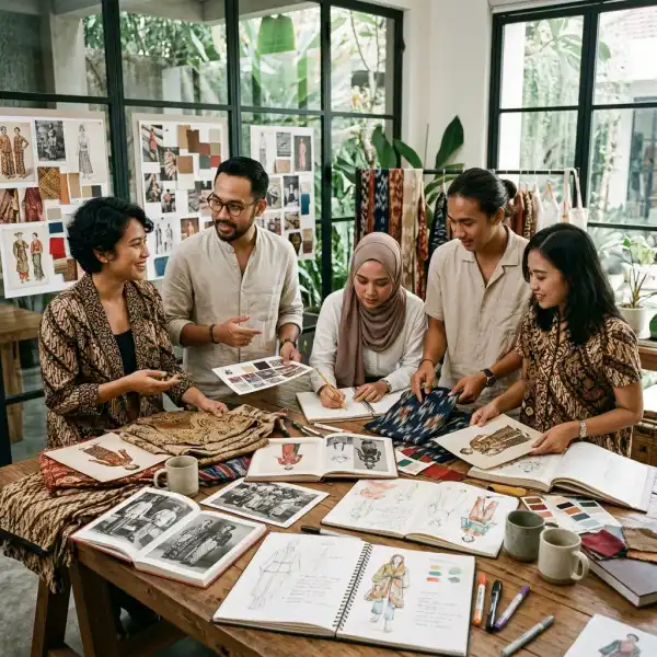 Tim kreatif fashion membangun identitas brand melalui riset budaya, storytelling, dan pengembangan desain berbasis sejarah Indonesia