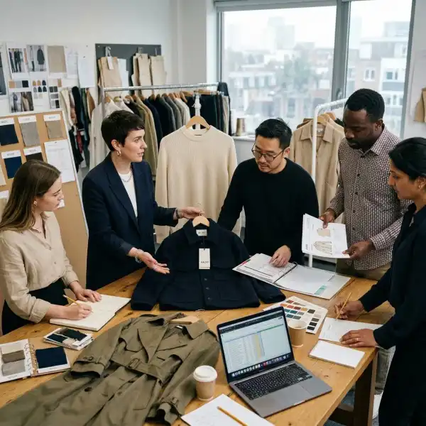 Tim fashion brand mengevaluasi kualitas produk sebelum peluncuran koleksi