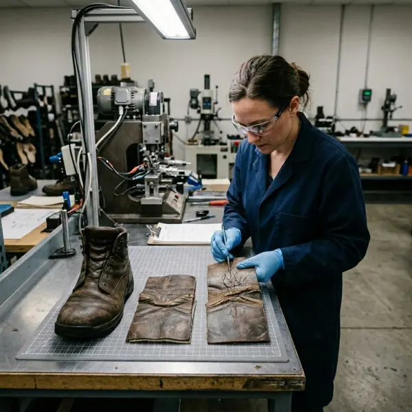 Shoe upper materials inspected after flexing at the vamp
