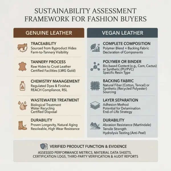 Sustainability checkpoints for genuine leather and vegan leather sourcing