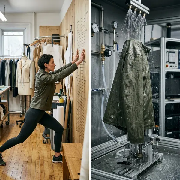Outerwear prototype assessed for movement and water resistance