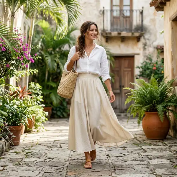 Maxi skirt berbahan katun ringan untuk cuaca panas