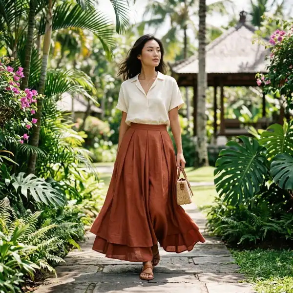 Maxi skirt berbahan ringan dengan perhatian pada opacity