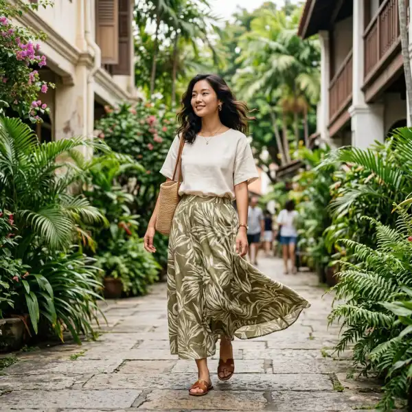 Maxi skirt berbahan ringan yang cocok untuk cuaca tropis