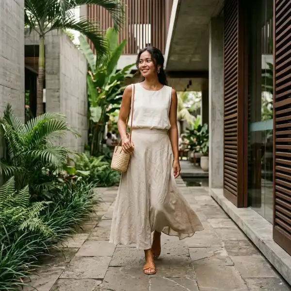 Maxi skirt linen ringan untuk iklim tropis