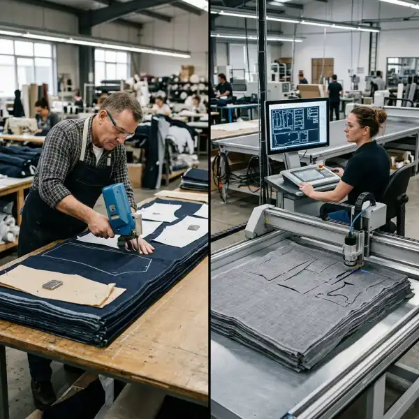 Manual and automated fabric cutting methods in garment production