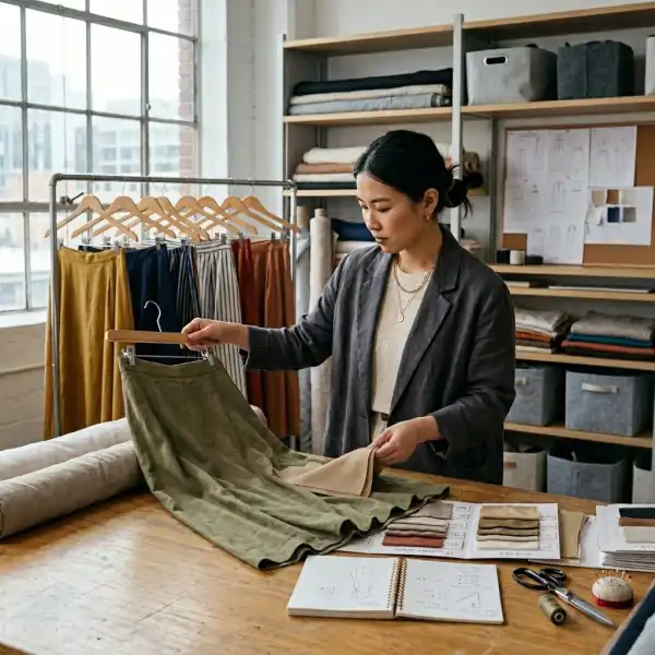 Pengembangan material dan sample maxi skirt untuk fashion brand