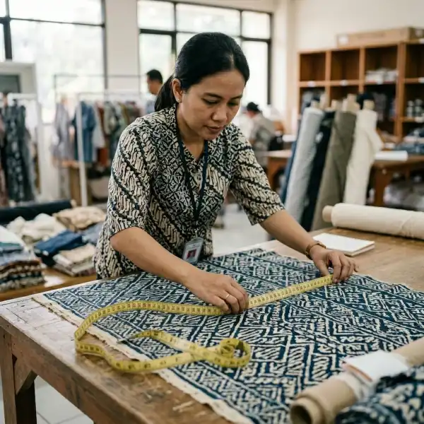 Pemeriksaan lebar kain sebagai bagian dari proses evaluasi supplier