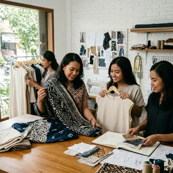 Proses pemilihan dan pengujian kain sebelum produk fashion baru diproduksi