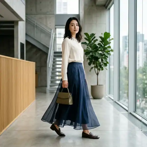 Maxi skirt dengan lapisan sheer dan inner skirt untuk tren 2026