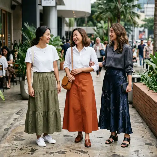 Styling maxi skirt 2026 dari outfit casual hingga formal