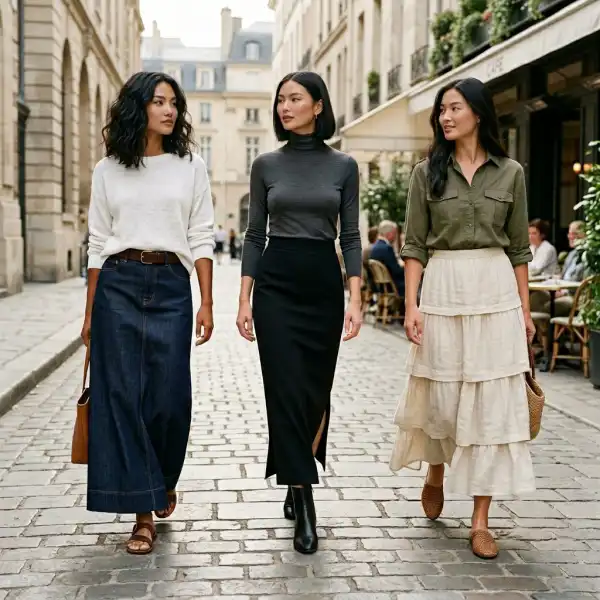 Tren maxi skirt 2026 dengan berbagai siluet rok panjang modern