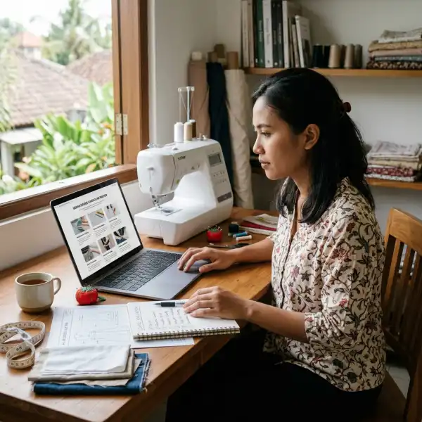 Calon peserta mengevaluasi kursus menjahit online sebelum mendaftar Calon peserta mengevaluasi kursus menjahit online sebelum mendaftar