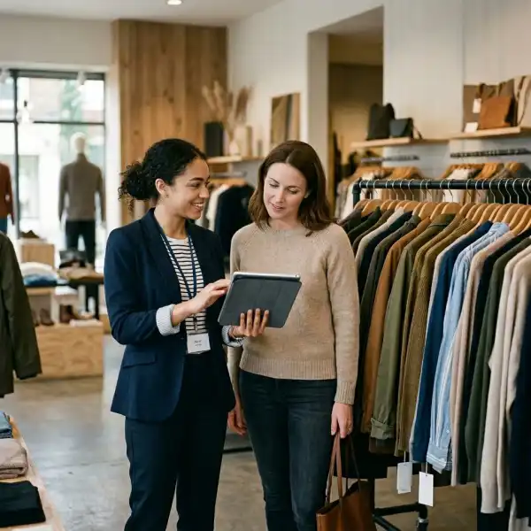 Fashion store associate using CRM information to assist a customer Fashion store associate using CRM information to assist a customer