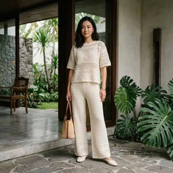 Outfit monokrom dengan crochet bertekstur untuk tampilan chic Outfit monokrom dengan crochet bertekstur untuk tampilan chic