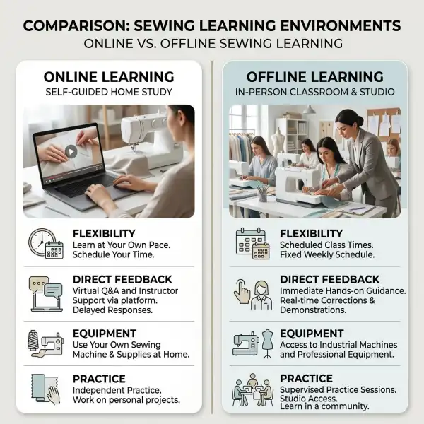 Perbandingan pembelajaran kursus menjahit online dan offline Perbandingan pembelajaran kursus menjahit online dan offline