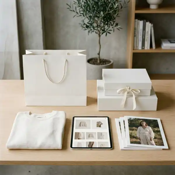 Sistem identitas visual brand fashion menggunakan Cloud Dancer sebagai warna pendukung