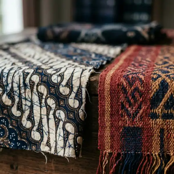 Detail motif batik dan tenun Indonesia dengan karakter visual yang khas