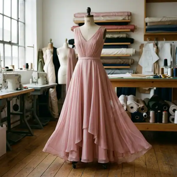 Layered chiffon evening dress showing a lined bodice and flowing sheer overlay Layered chiffon evening dress showing a lined bodice and flowing sheer overlay