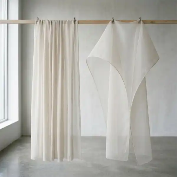 Side-by-side comparison of flowing chiffon and crisp organza fabric drape
