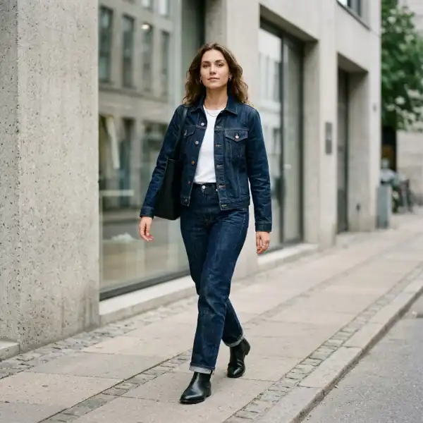 Dark denim sebagai pilihan fashion timeless dengan tampilan biru indigo yang rapi