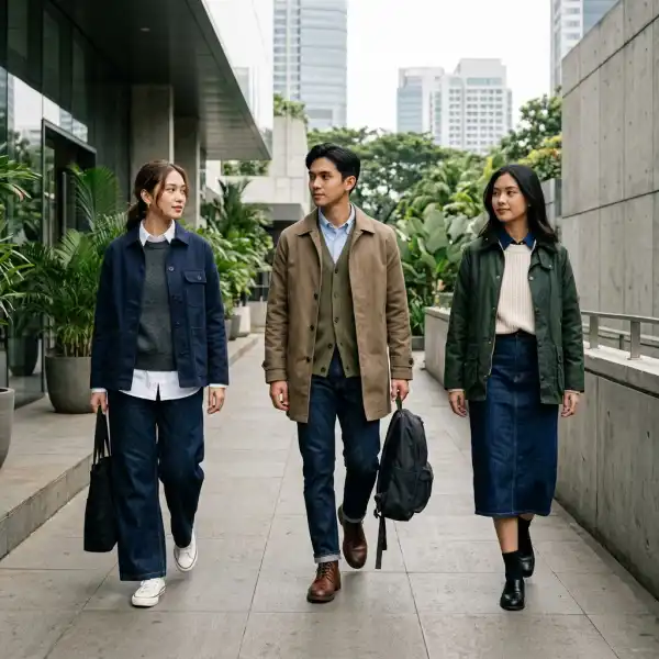 Dark denim dipadukan dengan berbagai pakaian untuk tampilan kasual hingga smart-casual