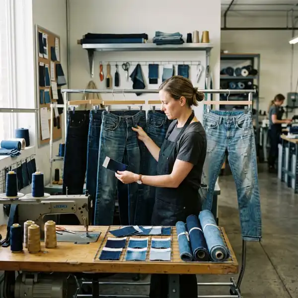 Sampel dark denim dan light wash untuk pengembangan finishing denim