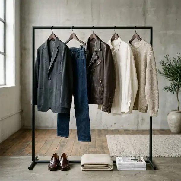 Elemen gaya menswear Jacob Elordi berupa tailoring denim leather jacket dan loafersElemen gaya menswear Jacob Elordi berupa tailoring denim leather jacket dan loafers