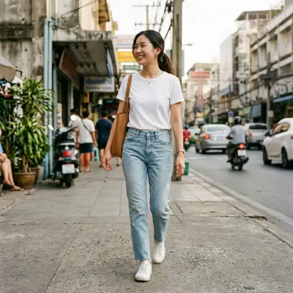 Light wash jeans dengan outfit kasual untuk aktivitas sehari-hari