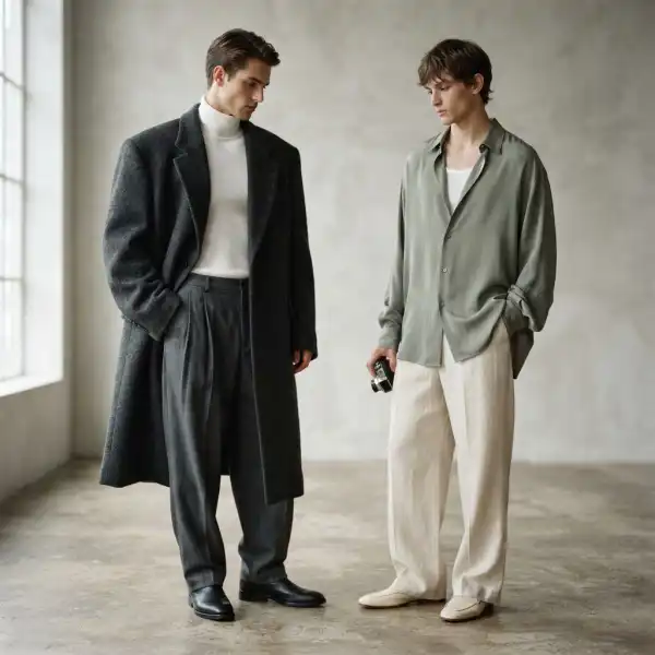 Perbandingan drape kain pada garment oversized untuk menswear