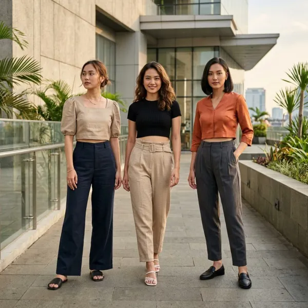 Editorial fashion menampilkan crop top dengan beberapa pendekatan panjang untuk gaya kontemporer