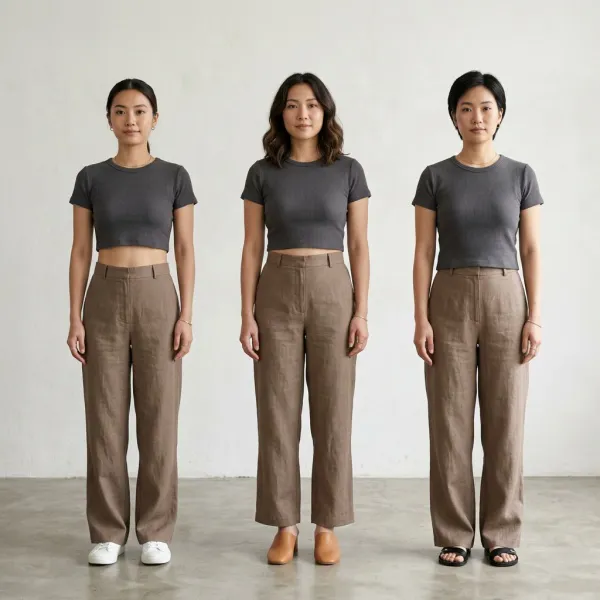 Posisi hemline crop top terhadap garis pinggang dan waistband bawahan