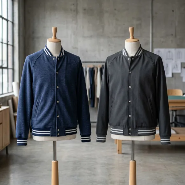 Perbandingan jaket baseball berbahan knit dan woven