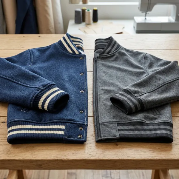 Kombinasi rib dan bahan badan pada konstruksi jaket baseball