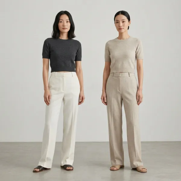 Perbandingan crop top dengan warna kontras dan warna senada untuk melihat efek visual hemline
